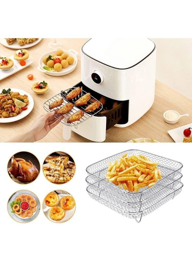 ChicAbode حامل تحميص الهواء المربع، حامل تحميص الهواء متعدد الطبقات من الفولاذ المقاوم للصدأ بثلاث طبقات مع مصيدة مضادة للاشتعال، إكسسوارات تحميص الهواء من الفولاذ المقاوم للصدأ (فضي) - Image 3